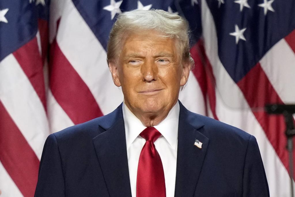 El candidato republicano a la presidencia, el expresidente Donald Trump, durante una fiesta en el día de las elecciones de Estados Unidos, el miércoles 6 de noviembre de 2024, en West Palm Beach, Florida. (AP Foto/Alex Brandon)